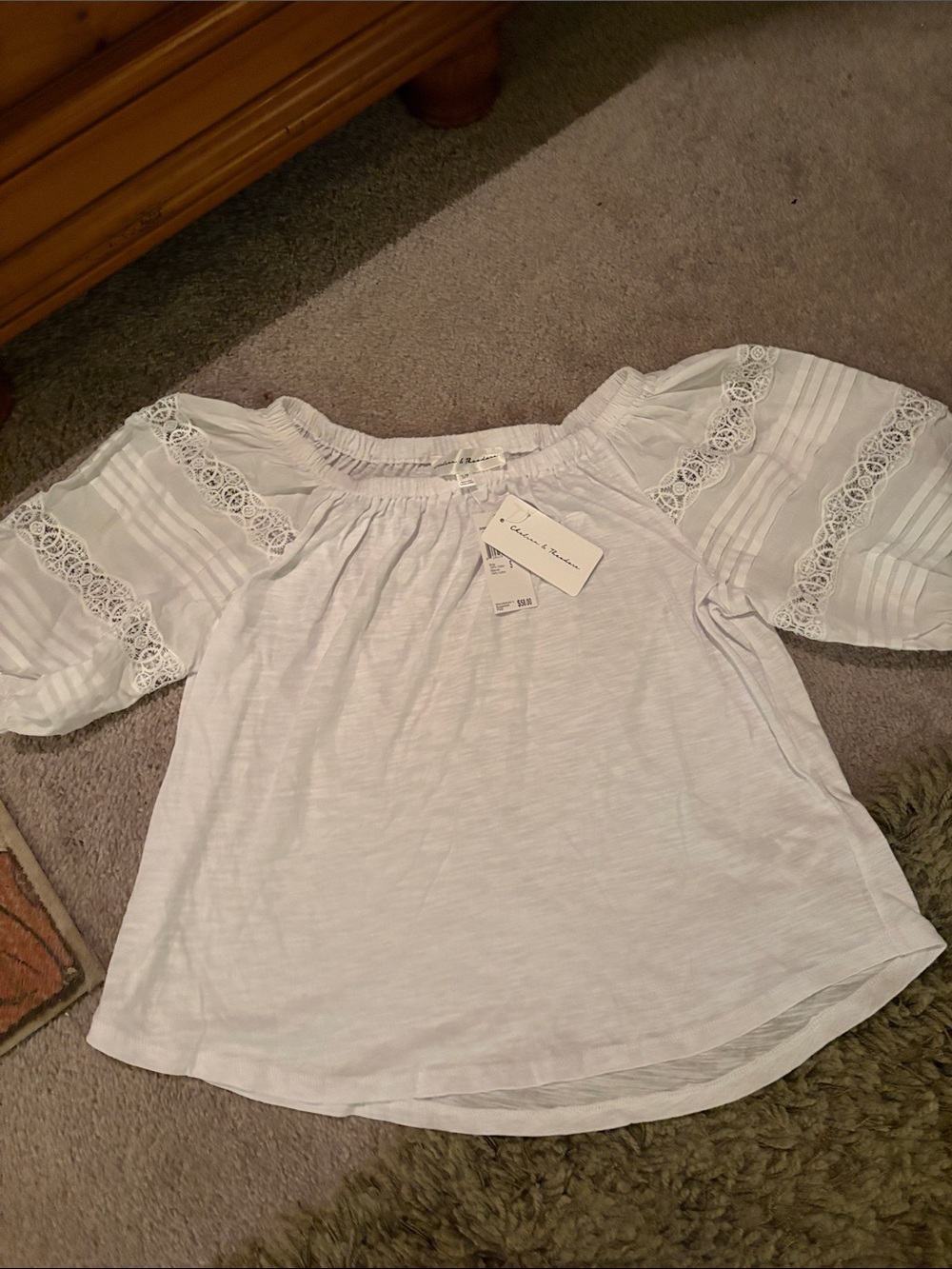 Chelsea & Theodore Light Gray Lace-Trim Off-Shoulder Top